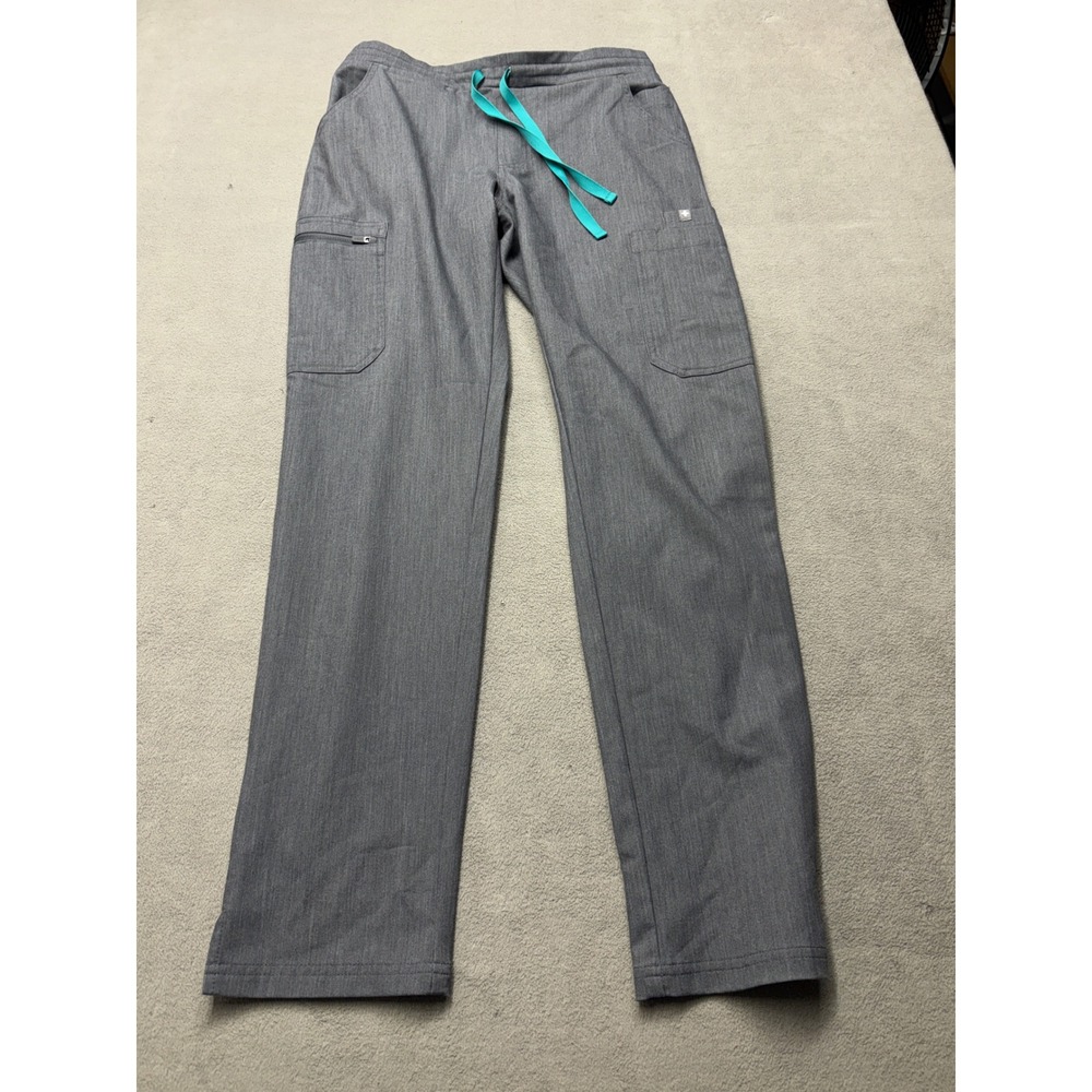 Figs Technical Collection Heather Grey Scrub Pants XS TW2000R Teal Drawstring